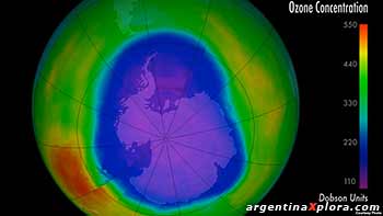 Concentración de ozono sobre la Antártida