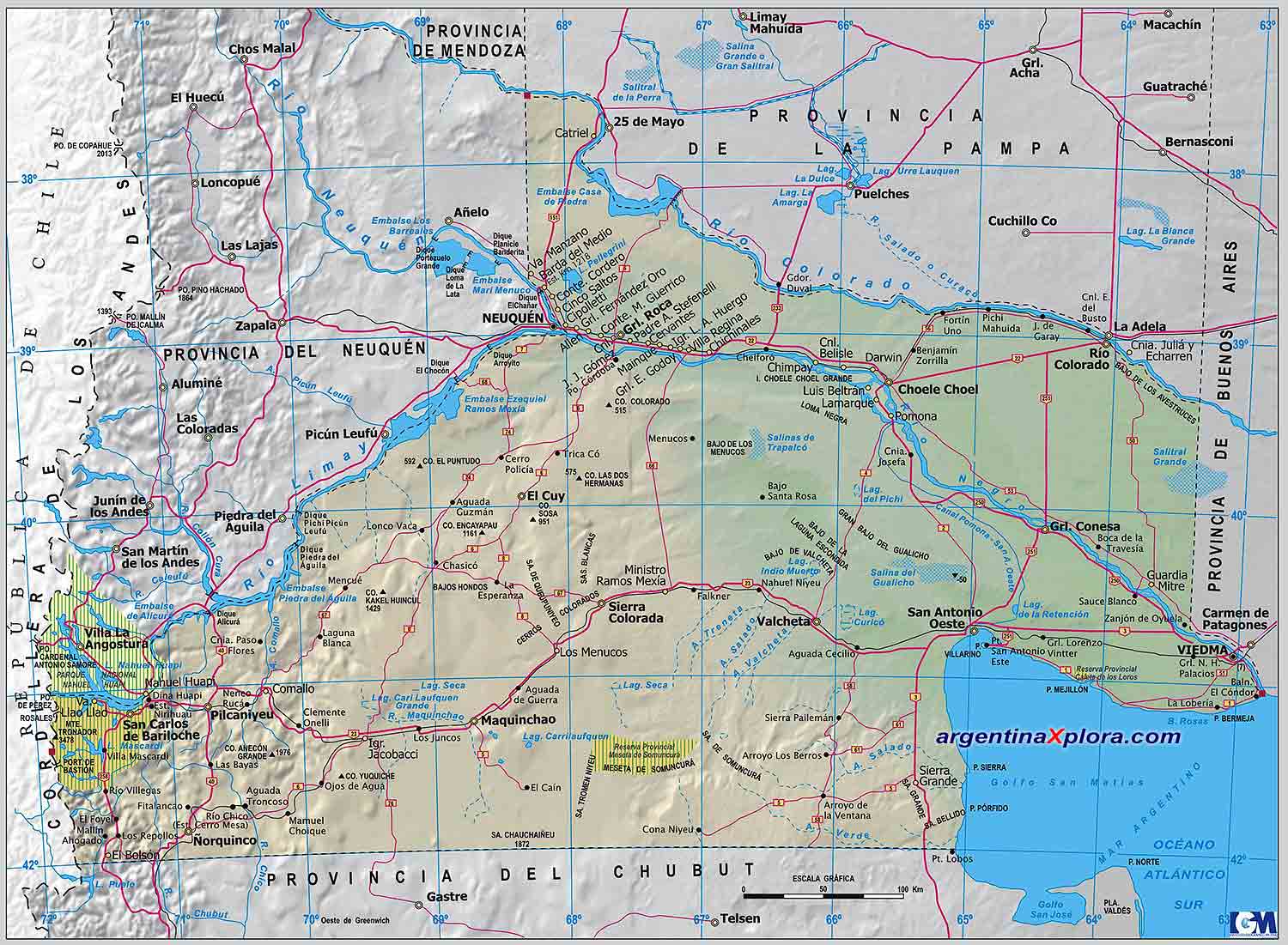  Mapa de Rutas y Localidades de la Provincia de Río Negro - Argentina