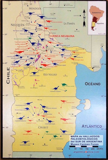 Mapa de hallazgos paleontologicos en el Chubur chico