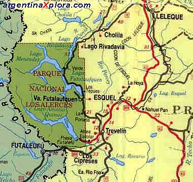 Mapa de Trevelin y Esquel y Parque Nacional Los Alerces