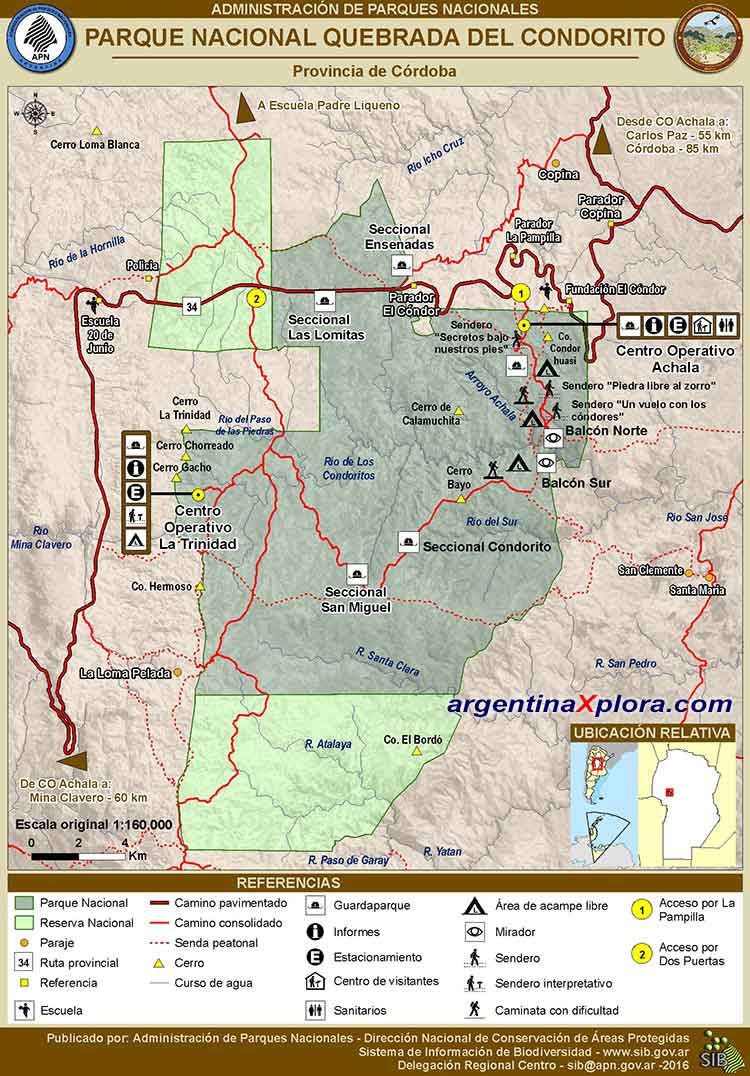 Mapa del Parque Nacional Quebrada del Condorito-Cordoba