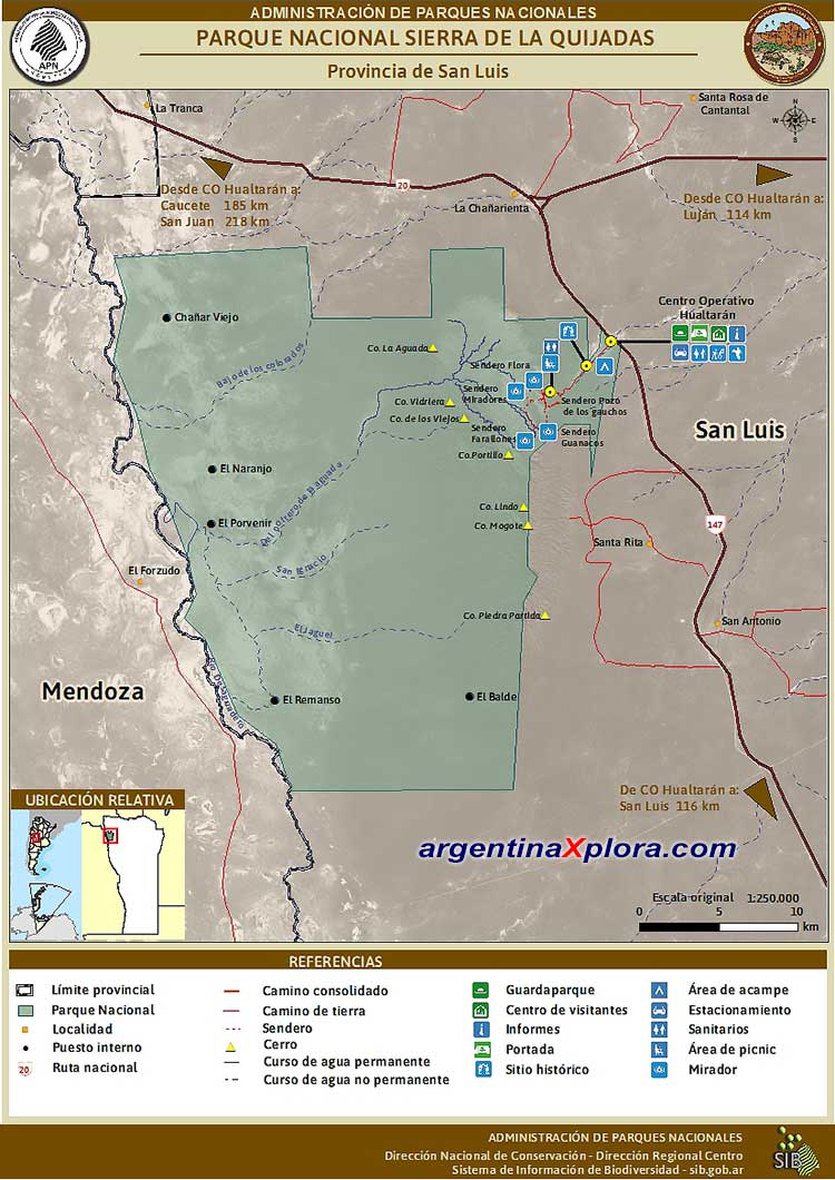 Mapa del Parque Nacional Sierra de las Quijadas - San Luis