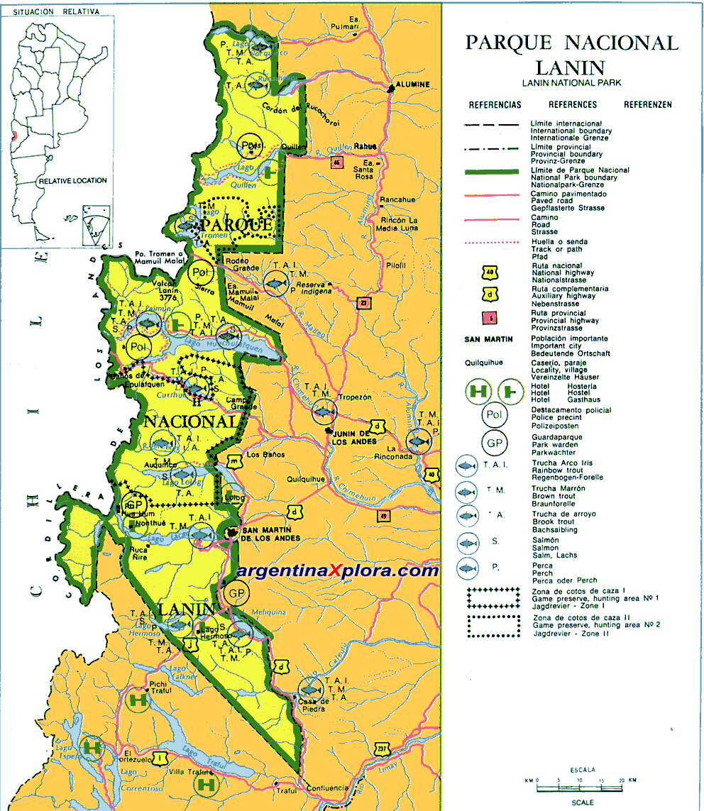 Mapa de Pesca del Parque Nacional Lanín - Provincia del Neuquén