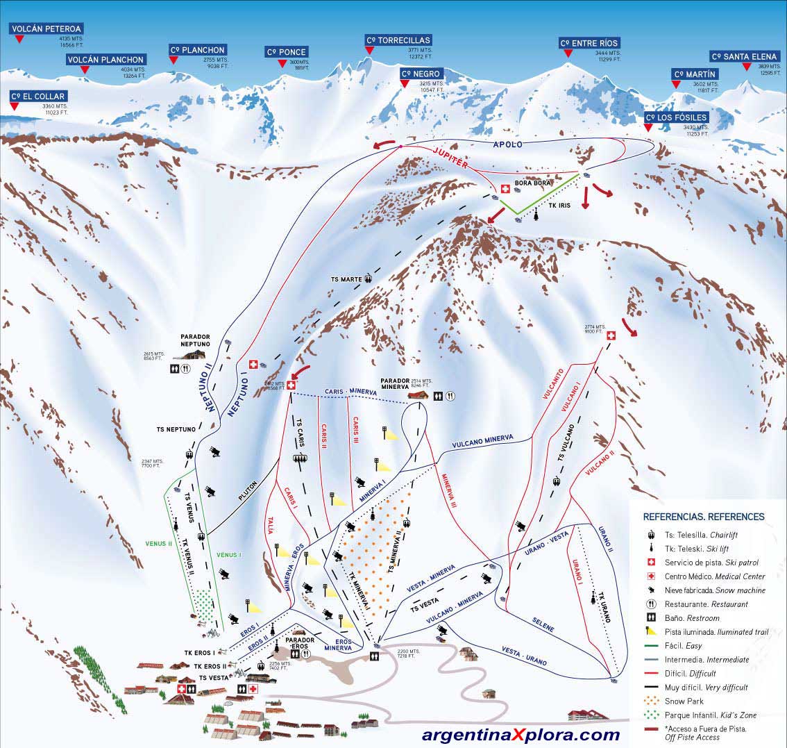 Mapa de Pistas de Ski del Valle de las Leñas - Mendoza