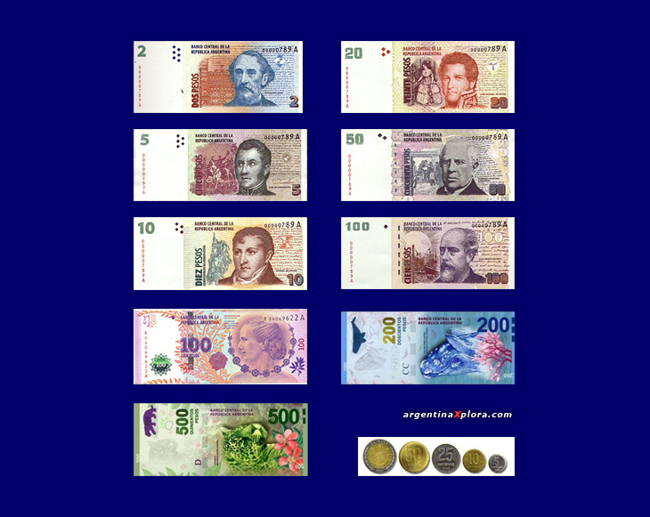 Pesos, billetes y monedas, circulantes en Argentina