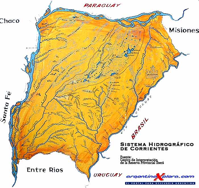 Mapa del sistema hidrográfico de Corrientes