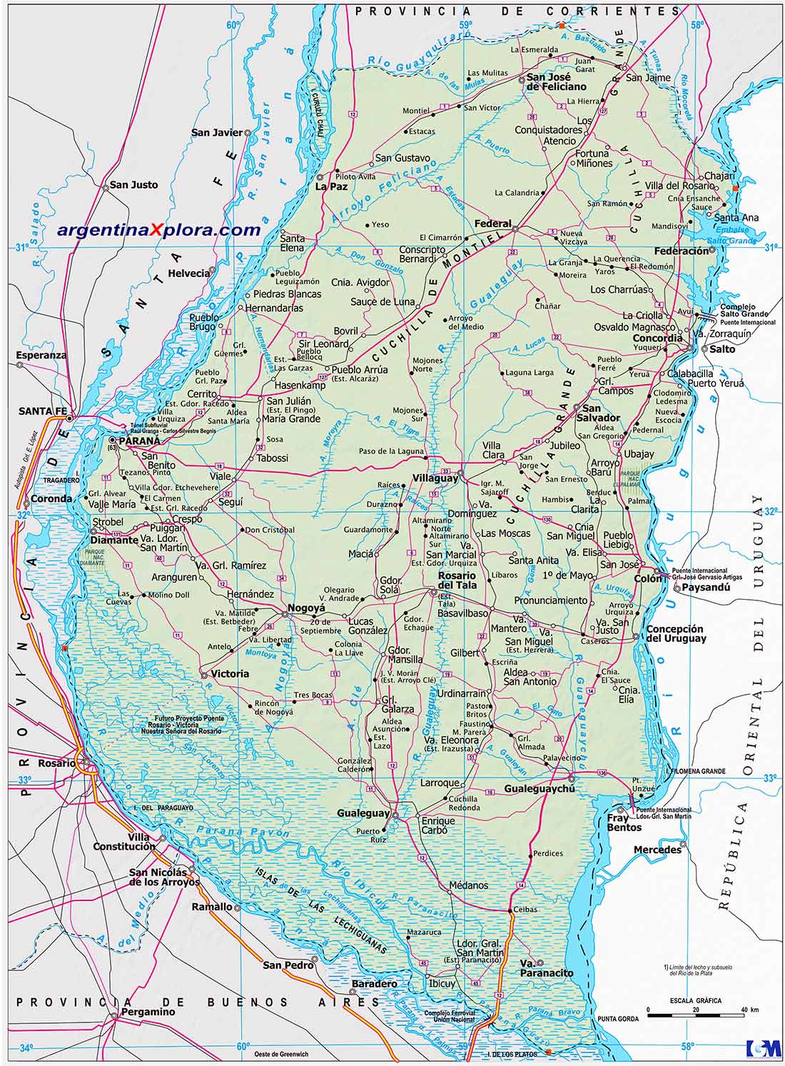 Mapa de la Provincia de Entre Ríos Rutas y Localidades