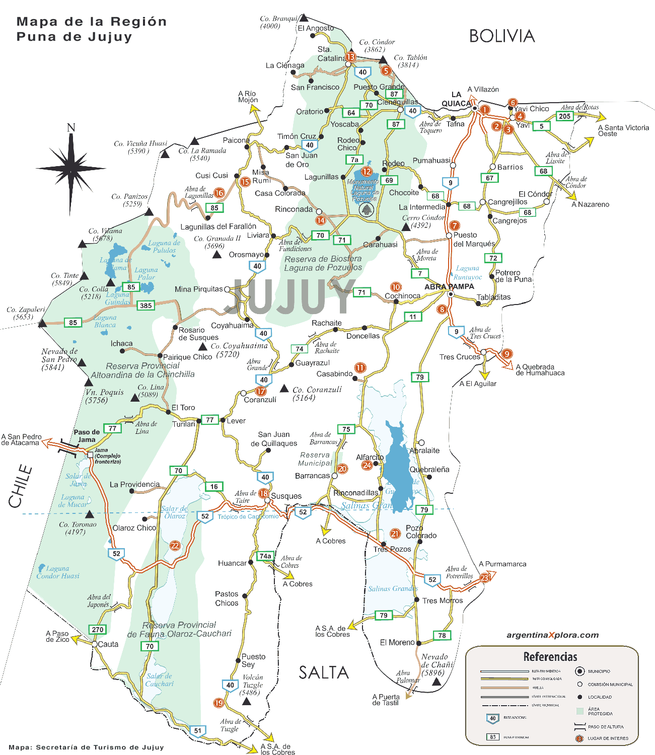Mapa de Rutas y Localidades de la Puna - Jujuy