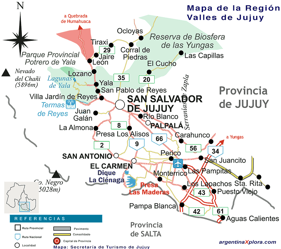 Mapa de Rutas y Localidades del Circuito de los Valles - Jujuy 