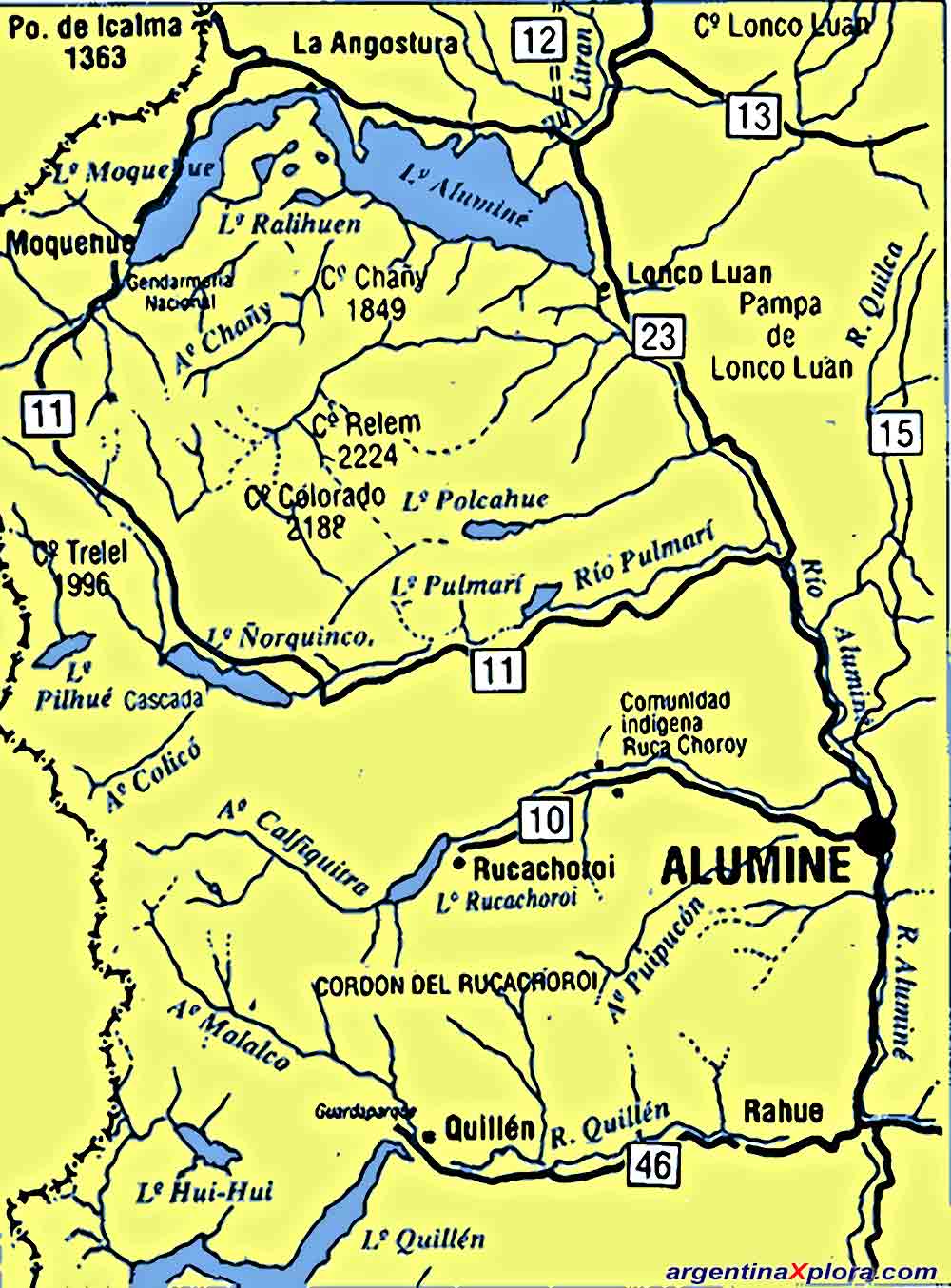 Mapa de Aluminé - Provincia del Neuquén - Rutas y Localidades.