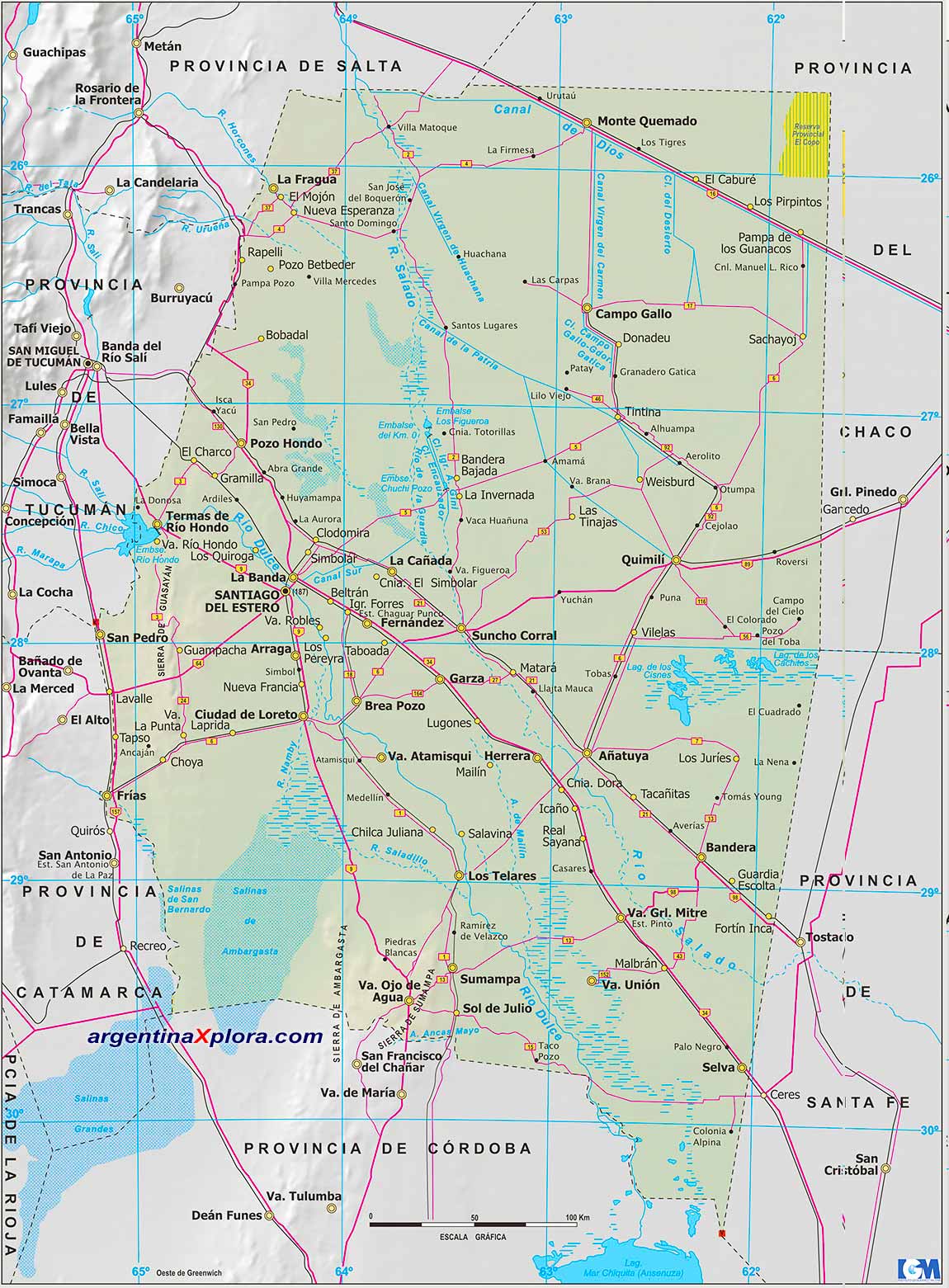 Mapa de Santiago del Estero - Rutas y Localidades