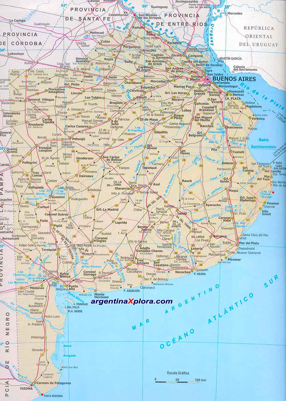Road Map and Locations of Buenos Aires Argentina