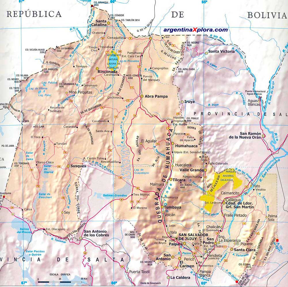 Route Map and Locations of Jujuy - Argentina