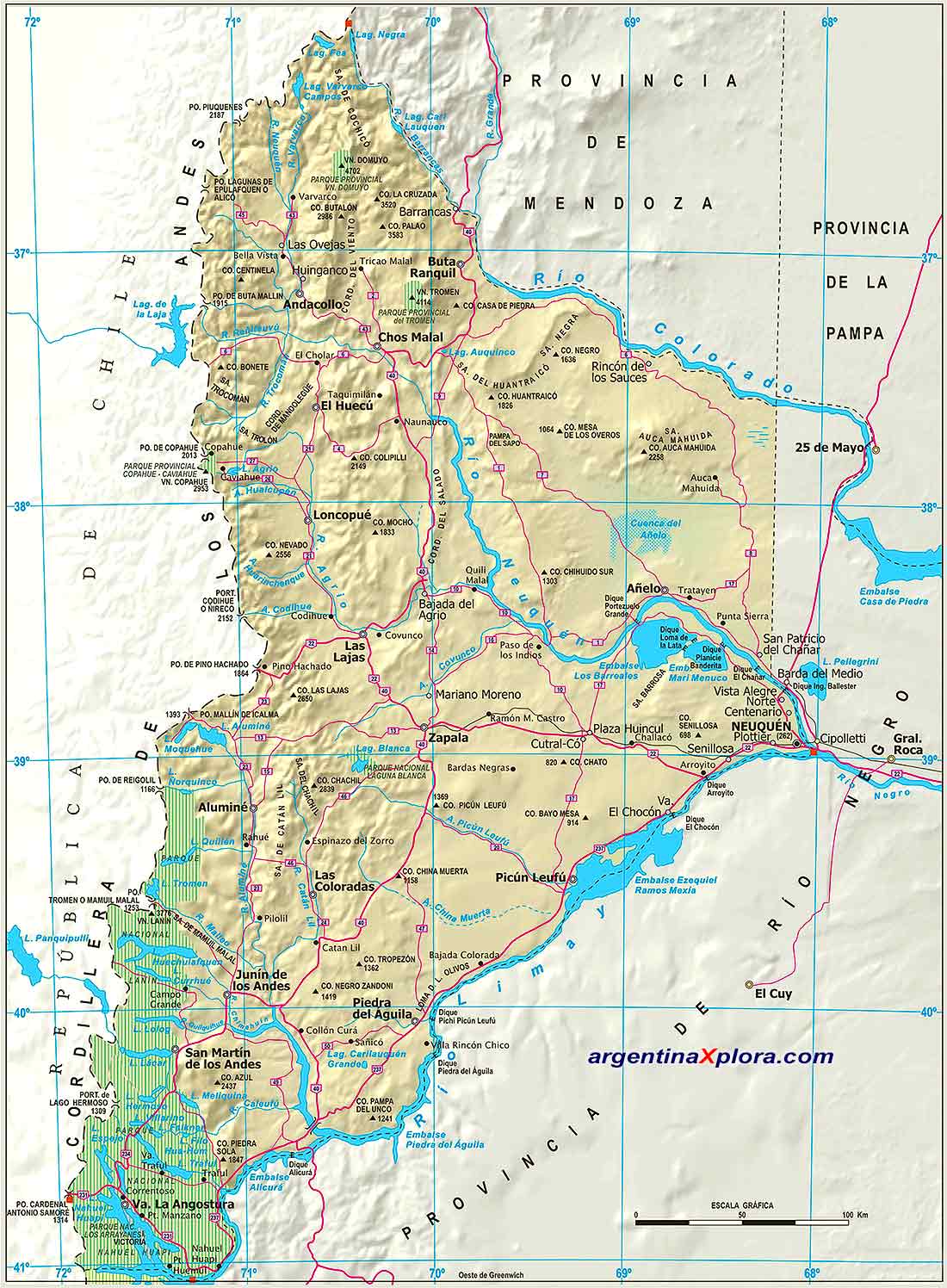 Roads Map and Locations of Neuquén