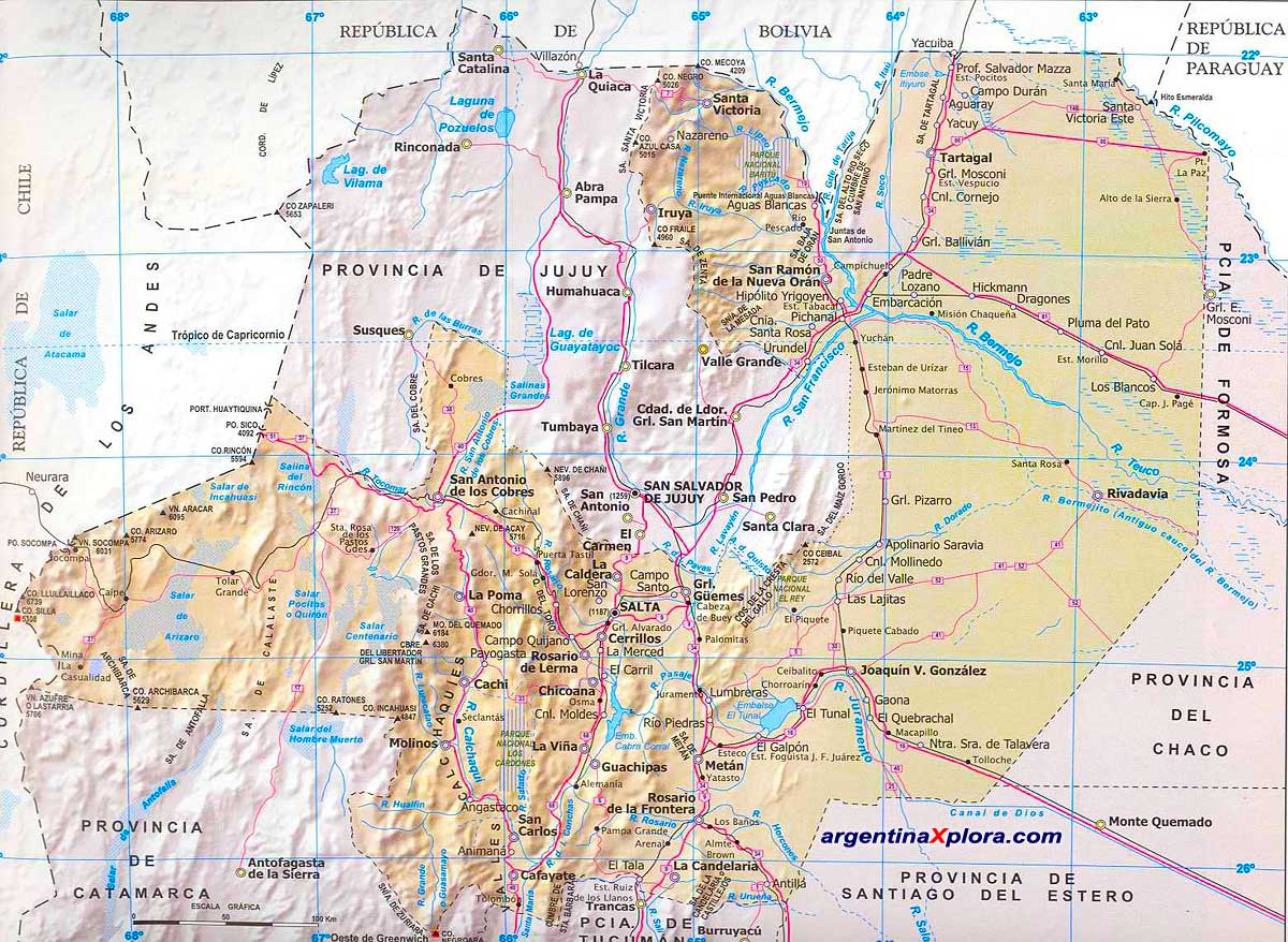 Roads Map and Locations of Salta Argentina