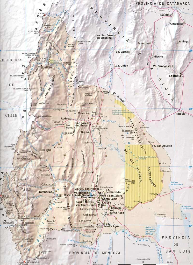 Map of San Juan Province - Road Map and Locations - Argentina